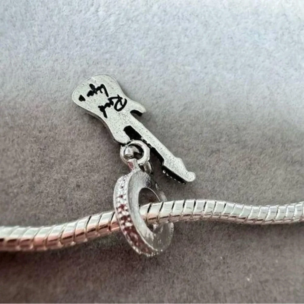 Silver Dangle Guitar European Charm‎ fits PANDORA